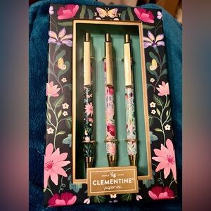 NEW Clementine Floral Pen Set. Set of Three black ink pens. Click. Gift idea.